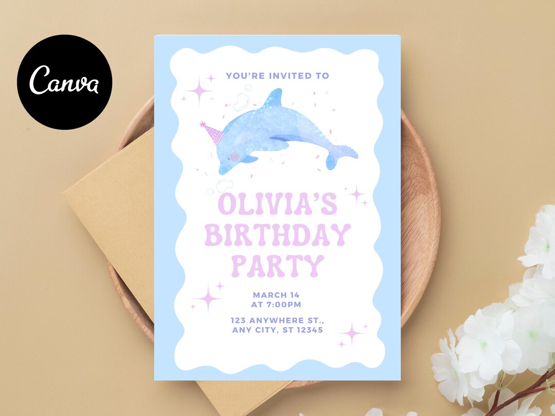 Dolphin Birthday Invitation Printable Ocean Party Kids Digital Download ...