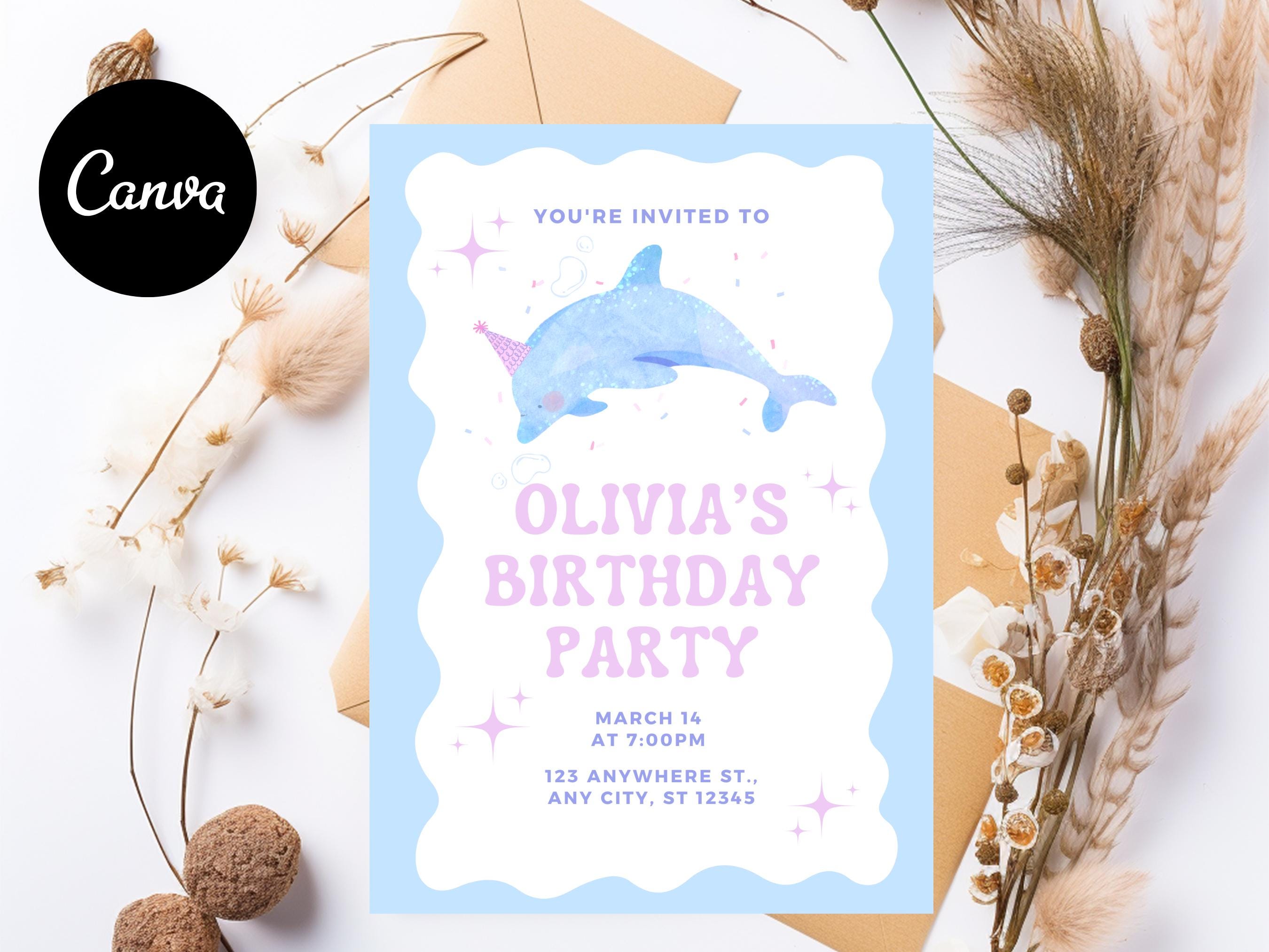 Dolphin Birthday Invitation Printable Ocean Party Kids Digital Download ...