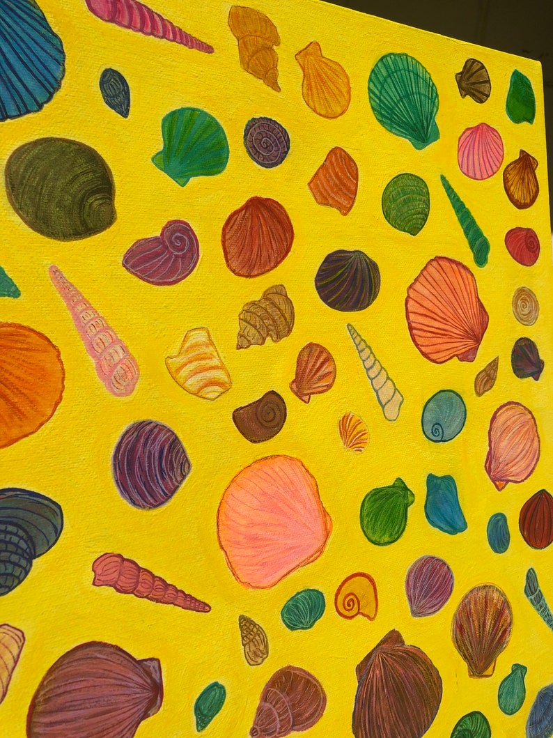 Shell Painting Acrylic Canvas Painting Beach Painting Sand - Etsy