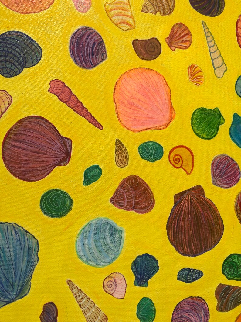 Shell Painting Acrylic Canvas Painting Beach Painting Sand - Etsy
