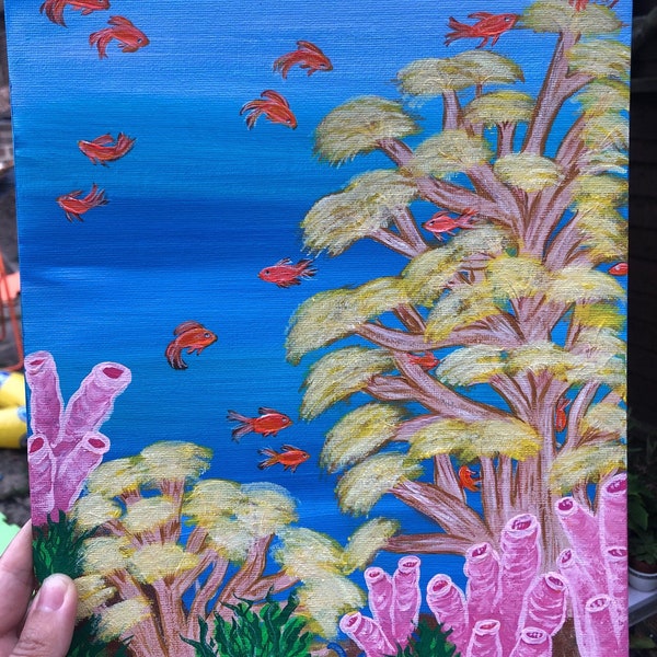 Coral Reef Canvas Painting, Tropical fish artwork, Home decor, hanging art, Wall decor, Wall art
