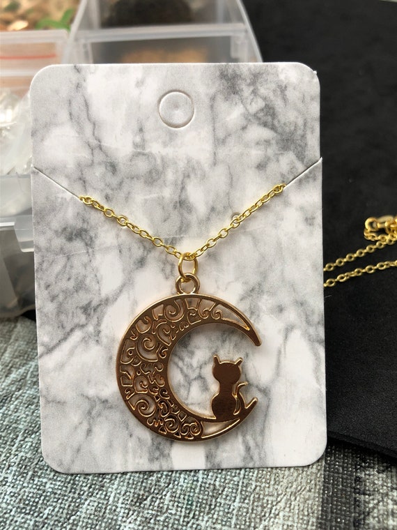 CAT ON MOON Gold Plated Brass Necklace Tibetan Charmed Necklace. Moon Necklace Cat Necklace Witchy Necklace Etsy Ireland