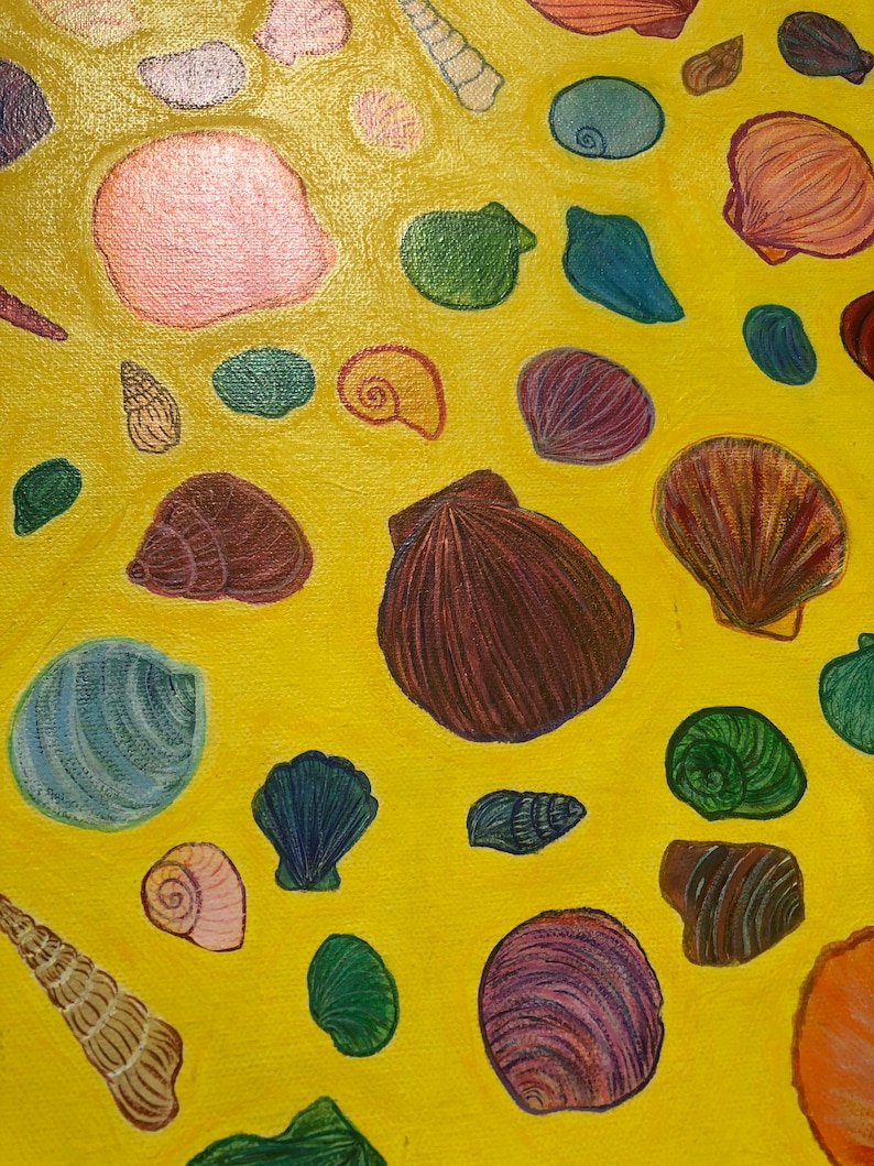 Shell Painting Acrylic Canvas Painting Beach Painting Sand - Etsy