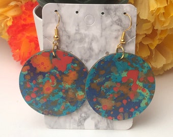 Hand painted colourful earrings, Funky earrings, Wooden earrings, Handmade rainbow earrings, quirky earrings