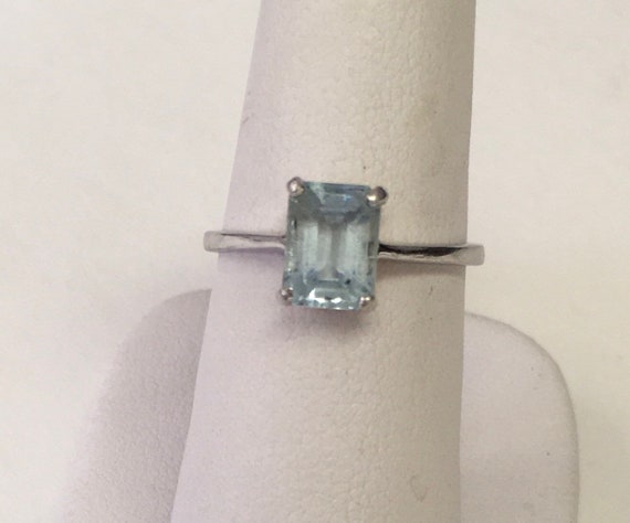 Aquamarine gemstone emerald cut set  in palladium… - image 5