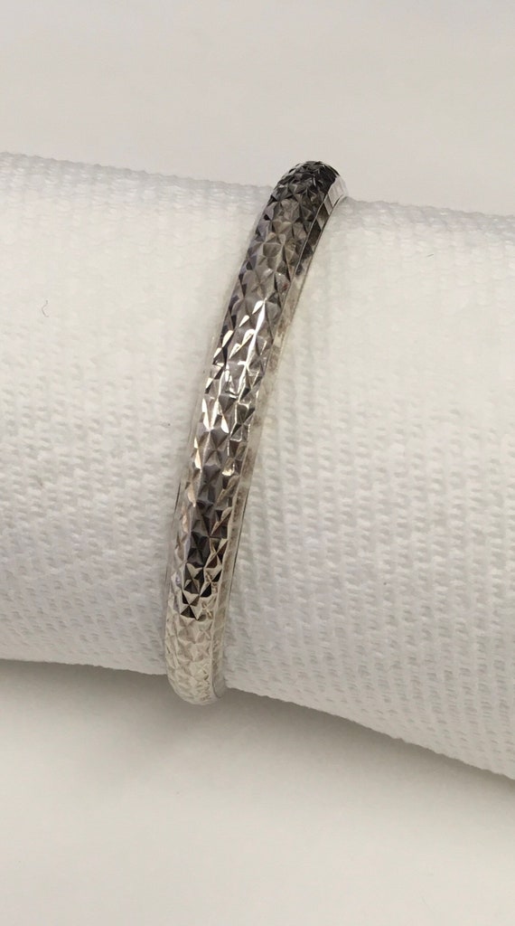 Silver bangle bracelet with decorative stamping a… - image 7