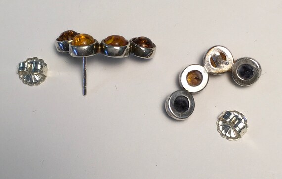 Genuine amber and sterling silver stud earrings - image 2