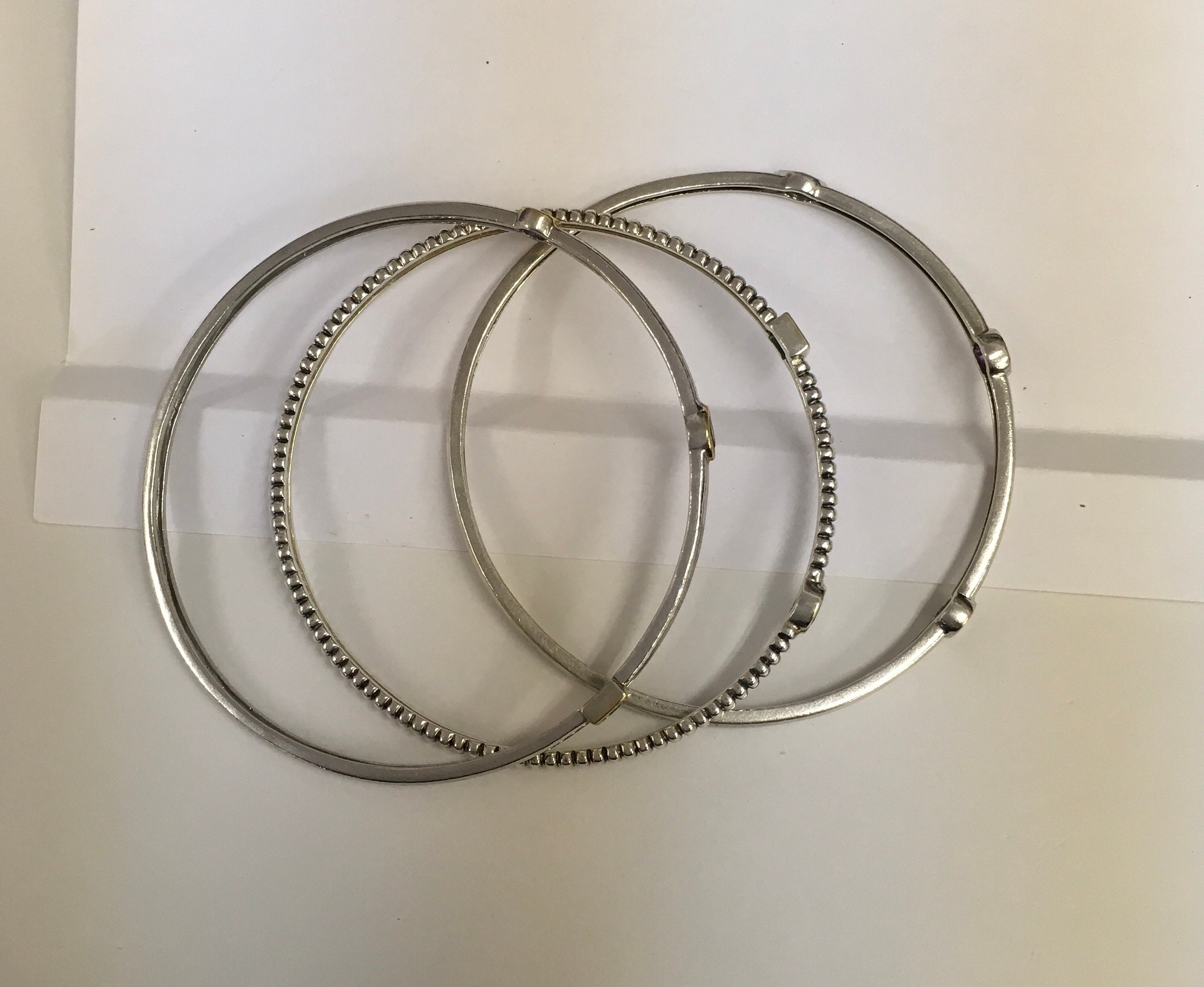 Silver Bangle Bracelets Narrow, a Set of Three With Topaz