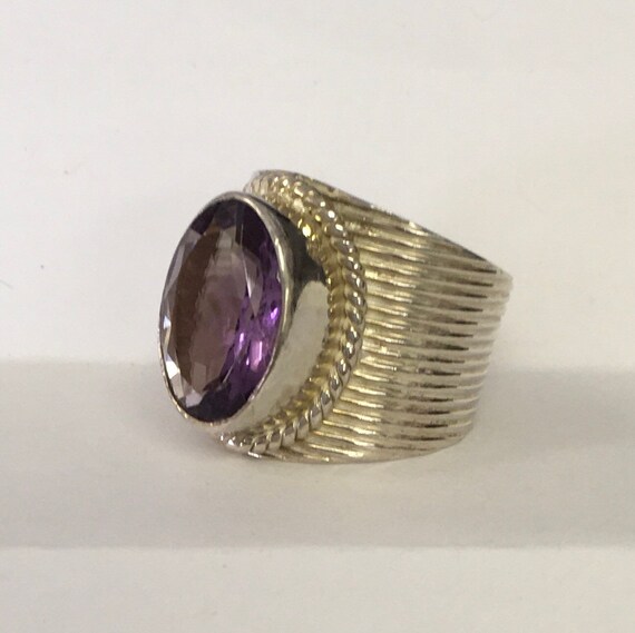Amethyst gemstone set in silver ring very large s… - image 3