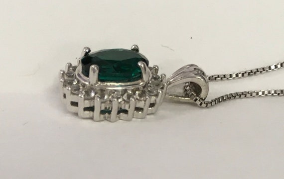 Synthetic emerald pendant in sterling silver - image 2