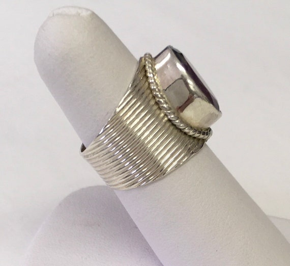 Amethyst gemstone set in silver ring very large s… - image 6