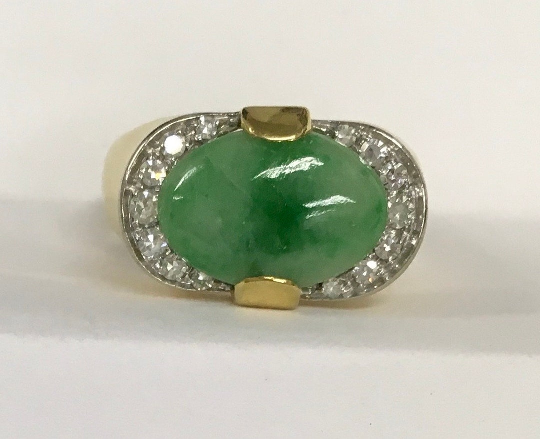 Jadeite & Diamond 18k Gold Small Boules Ring