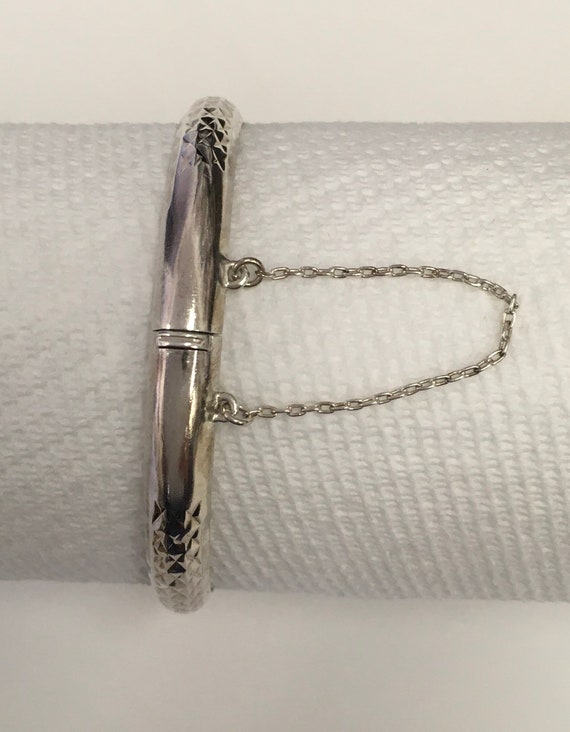 Silver bangle bracelet with decorative stamping a… - image 4