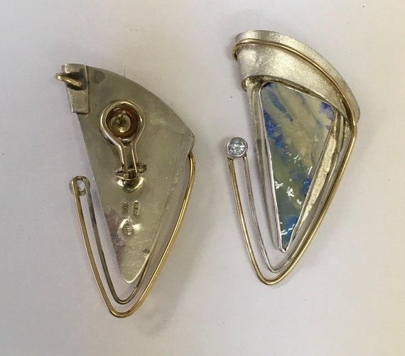 Boulder opal and blue zircon gemstones in silver … - image 3