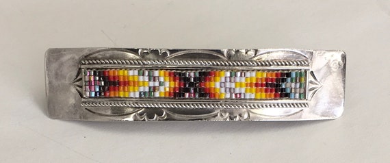 Beaded silver barrette