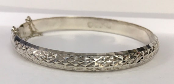 Silver bangle bracelet with decorative stamping a… - image 1