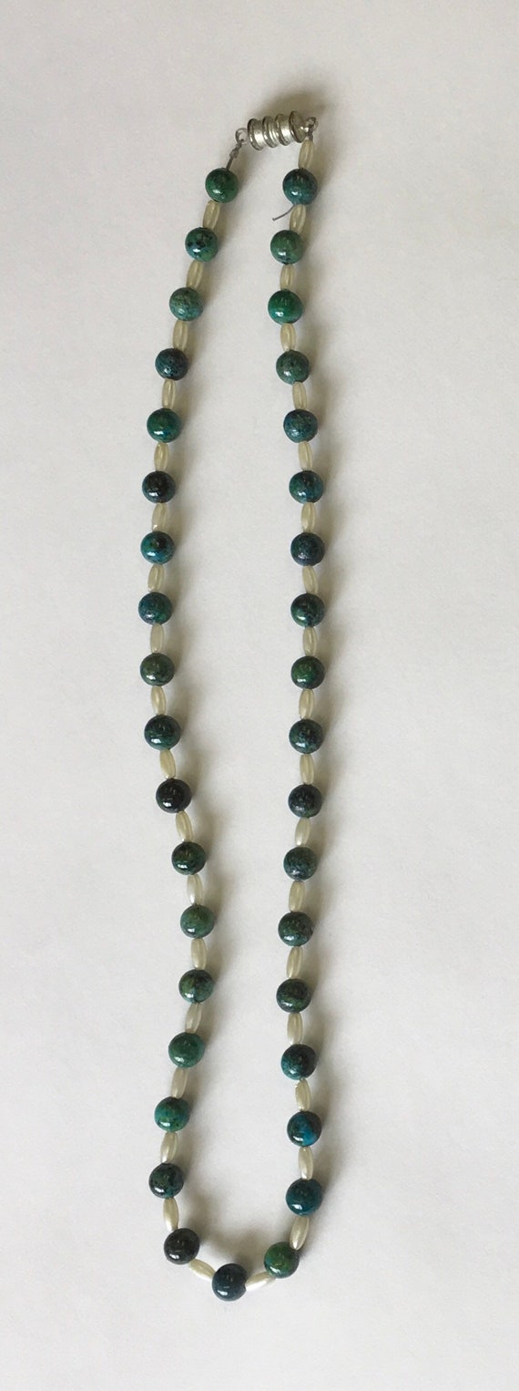 Malachite/azurite and white bead necklace