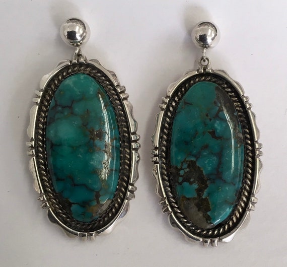 Turquoise S/S American Indian earrings - image 1