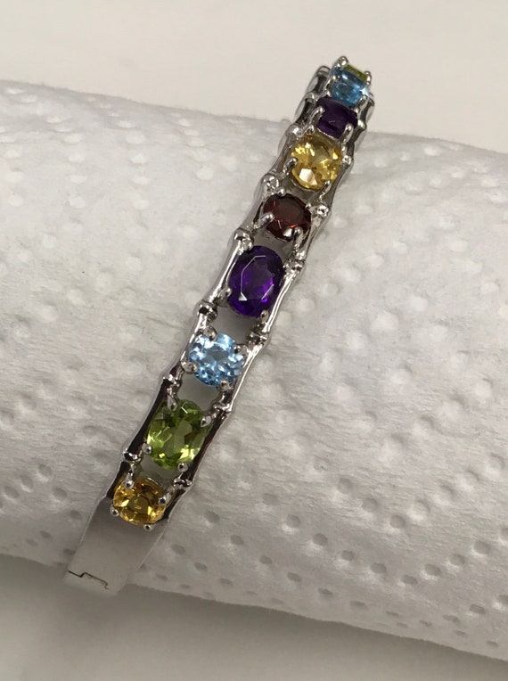 Multi colored gemstone bangle bracelet - image 2