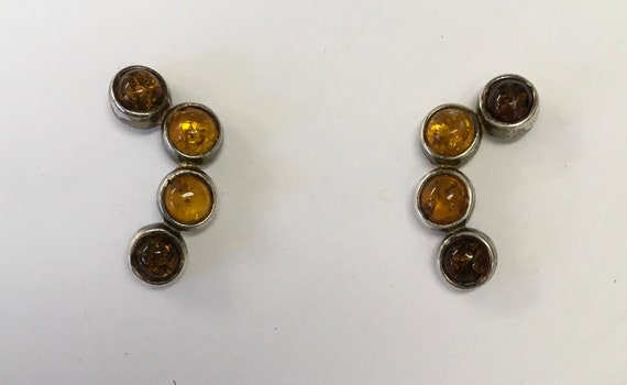 Genuine amber and sterling silver stud earrings - image 1