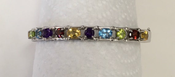 Multi colored gemstone bangle bracelet - image 1