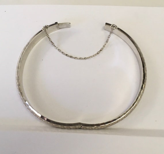 Silver bangle bracelet with decorative stamping a… - image 3