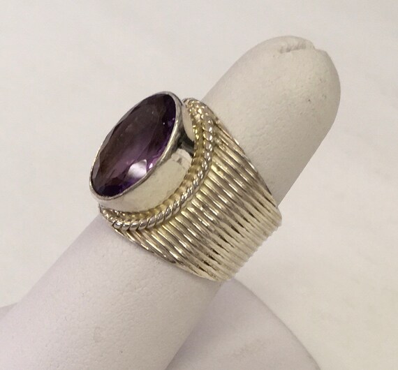 Amethyst gemstone set in silver ring very large s… - image 5