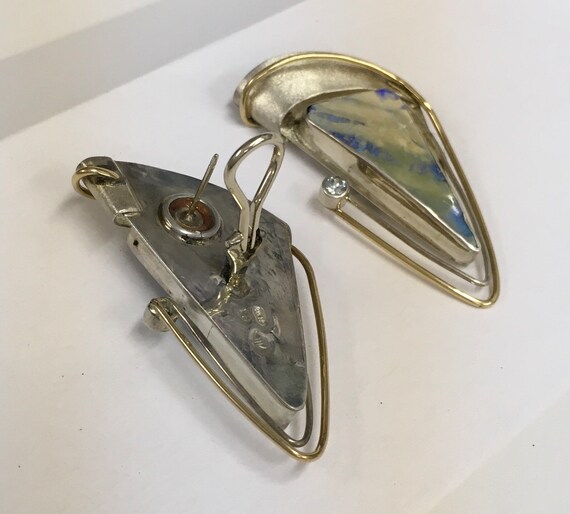 Boulder opal and blue zircon gemstones in silver … - image 4