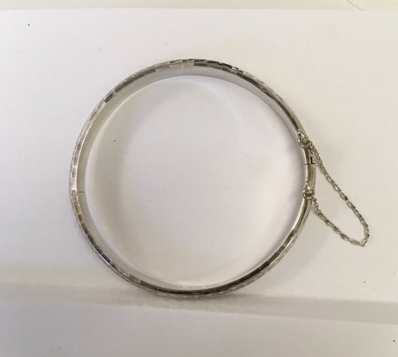 Silver bangle bracelet with decorative stamping a… - image 2