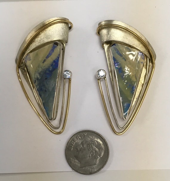 Boulder opal and blue zircon gemstones in silver … - image 6
