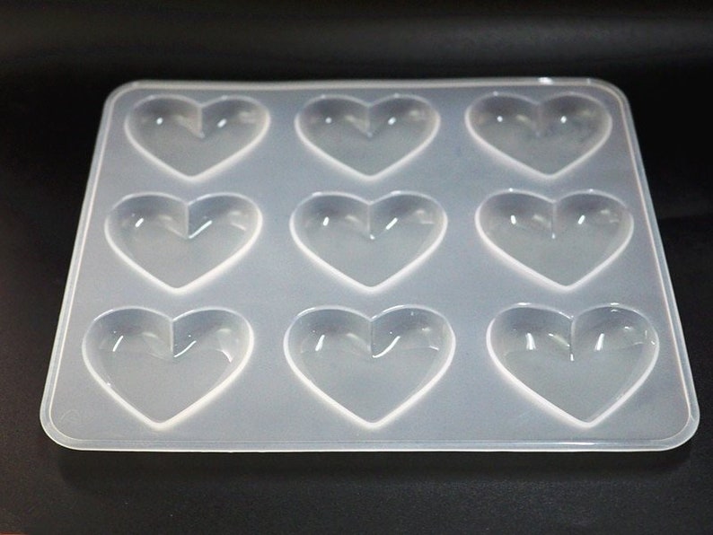 resin molds Mold Silicone Hearts-Silicone Heart mold-9 cavity shiny-epoxy