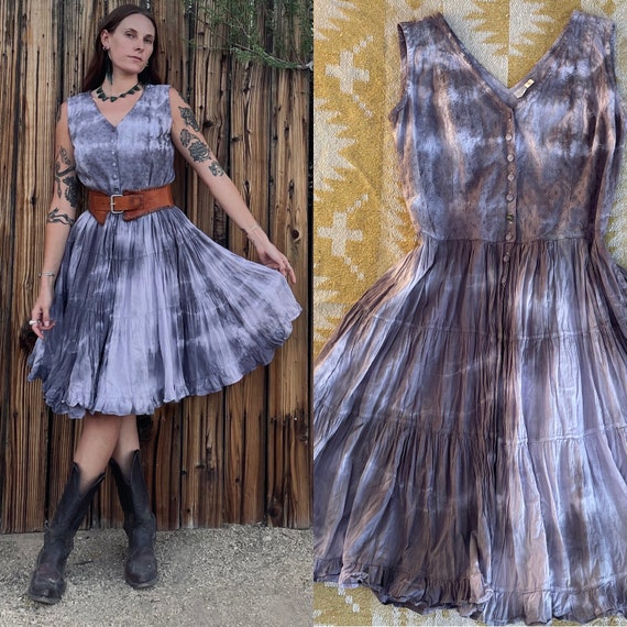 Vintage hand dyed eyelet dress - image 1