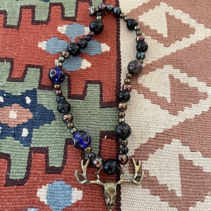 Vintage glass beaded  antler necklace