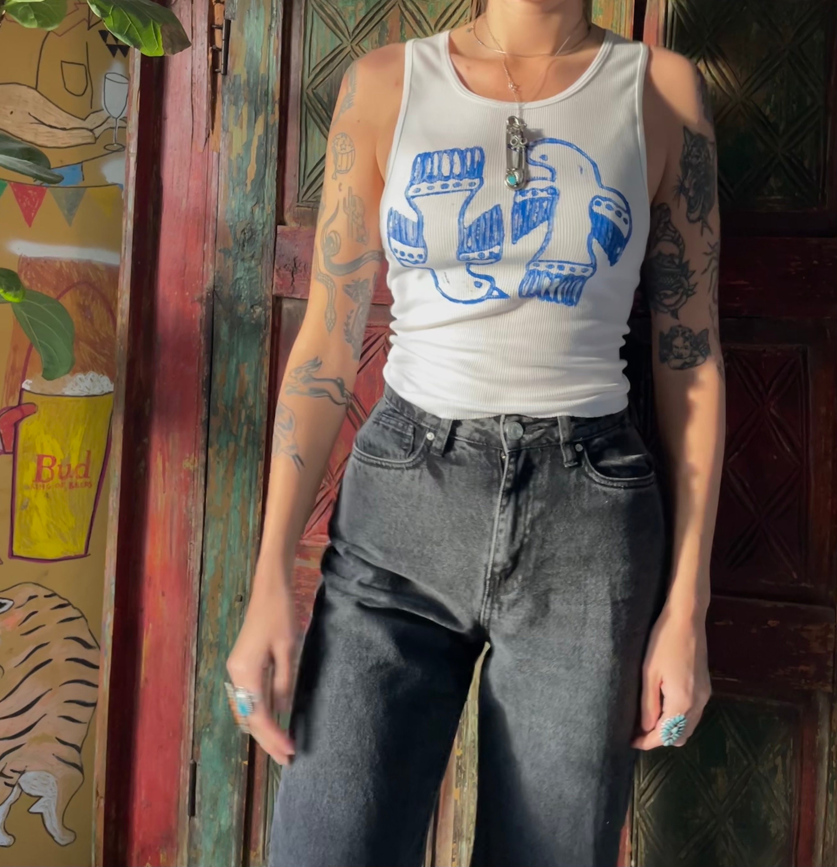 Block Print Folk Bird Tank Top Etsy