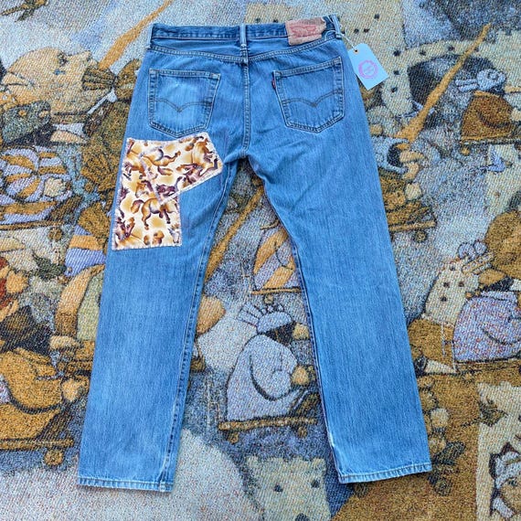 Upcycled western 501 levi patched up jeans - image 8