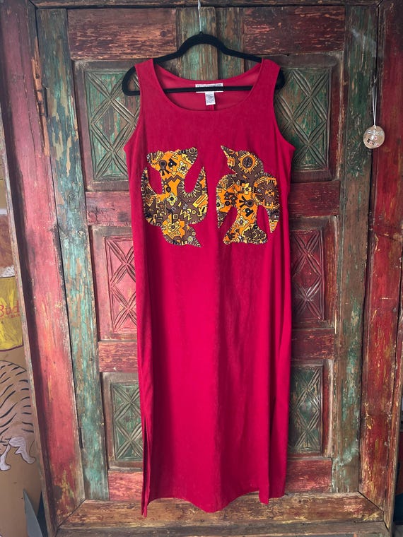 Folk bird patchwork upcycled dress - image 1