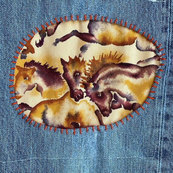 Upcycled western 501 levi patched up jeans - image 3