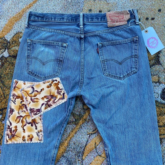 Upcycled western 501 levi patched up jeans - image 9