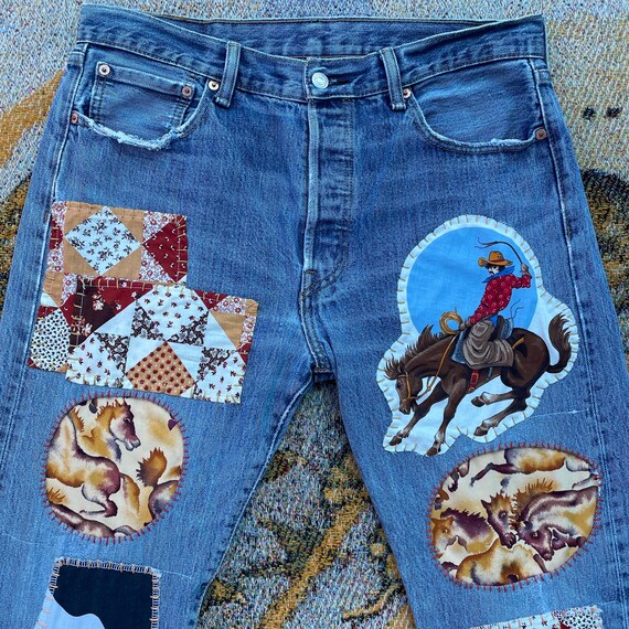 Upcycled western 501 levi patched up jeans - image 7