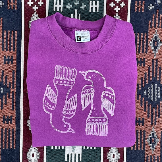 Block print folk bird crewneck - image 1