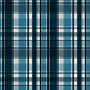 Puede incluir: Un patrón de cuadros sin costuras en tonos de azul, blanco y negro. El diseño presenta una cuadrícula de líneas verticales y horizontales que se cruzan, creando un efecto de cuadros clásico. El patrón es adecuado para diversas aplicaciones, como tela o papel pintado.