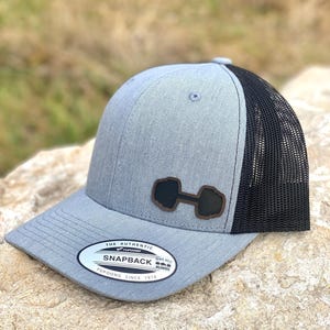 Barbell Hat – Fitness Snapback or Trucker Cap for Weightlifters and Gym Enthusiasts – Workout Hat with Barbell Design for Him or Her