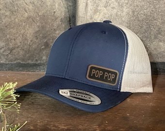 Pop Pop  Trucker Hat – Snapback Cap for Grandpa, Engraved Hat Gift for Pop Pop, Rustic Grandfather Hat Style