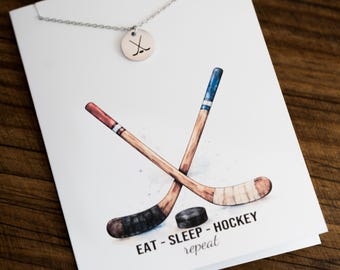 Hockey Necklace - Personalized Custom Hockey Charm Necklace Silver or Gold Sports Jewelry Gift for Hockey Player Fan Coach Team