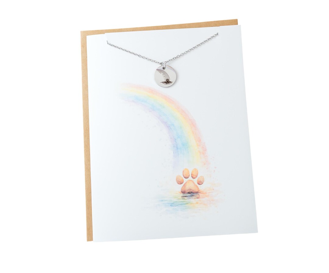 Rainbow Paw Print Necklace on Greeting Card – Personalized Engraved Pet ...