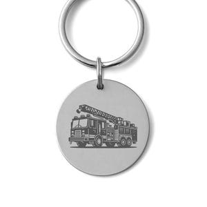 Firetruck Keychain – Round Pendant for Firefighters – Fire Engine Gift – First Responder Jewelry – Optional Necklace Version