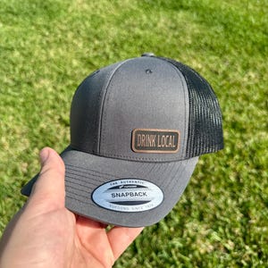 Drink Local Hat – Snapback Cap with "Drink Local" Engraved Design, Brewery Gift, Craft Beer Hat, Bar Style Hat, Patch Trucker Hat