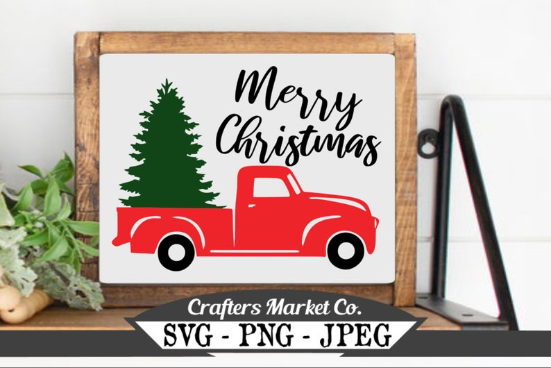 Cricut Cut Files, Merry Christmas Red Truck With Tree SVG PNG Cut File Silhouette Vector File Cuttable Designs