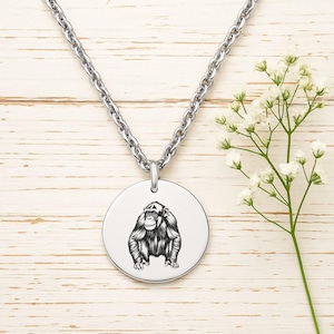 Chimpanzee Necklace – Gold or Silver Monkey Charm – Personalized Gift for Animal Lovers – Wildlife Jewelry – Keychain Available