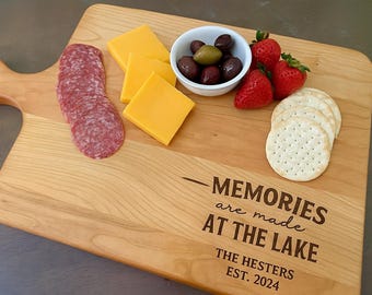 Memories Are Made At The Lake Engraved Cutting Board – Rustic Kitchen Decor, Lake House Gift, Personalized Charcuterie Board